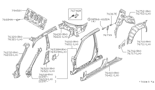 2001 Infiniti Q45 Pillar-Rear,Inner LH Diagram for 76631-3H000