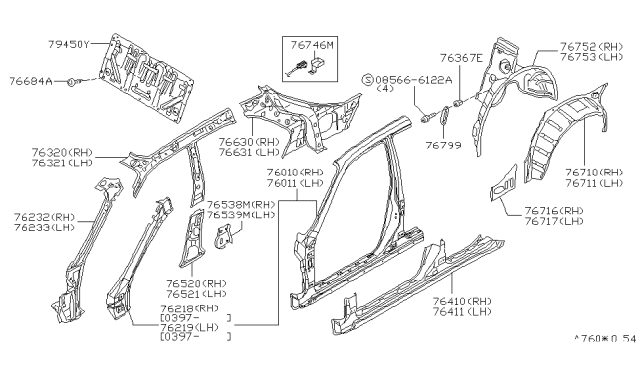 2001 Infiniti Q45 Pillar-Center,Inner L Diagram for 76531-6P030