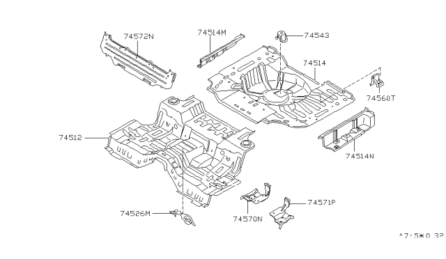 2000 Infiniti Q45 Floor-Rear,Rear Diagram for 74514-3H030