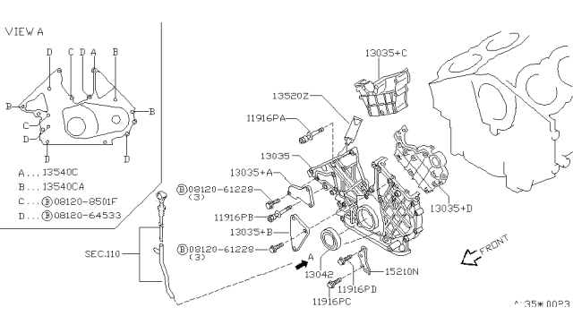 1997 Infiniti Q45 Cover Assy-Front Diagram for 13500-1P101