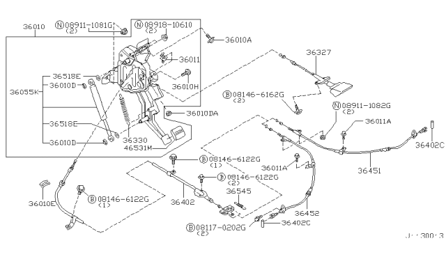 1999 Infiniti Q45 Cable Assy-Release Diagram for 36327-6P113