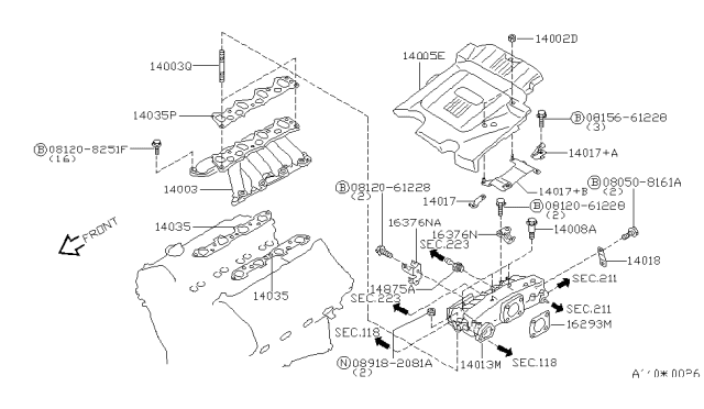 2000 Infiniti Q45 Engine Cover Ornament Assembly Diagram for 14041-6P100