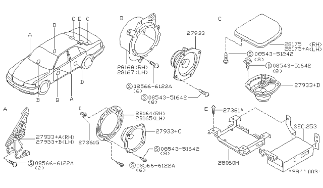 1999 Infiniti Q45 Grille-Speaker,Rear Diagram for 28175-7P004