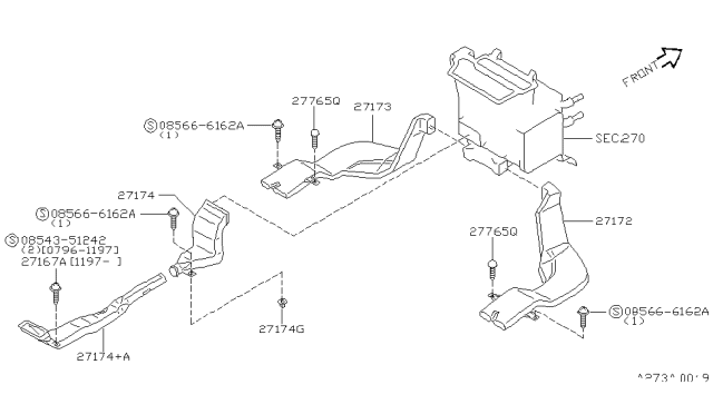 2000 Infiniti Q45 Duct-Heater Floor,Rear RH Diagram for 27832-4P000