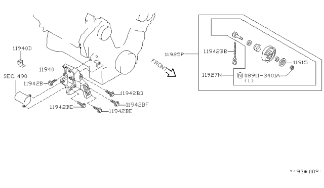 2001 Infiniti Q45 Bracket-Power Steering Oil Pump Diagram for 11940-6P000
