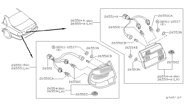 1997 Infiniti Q45 Lamp Assembly-Rear Combination,RH Diagram for 26550-6P026