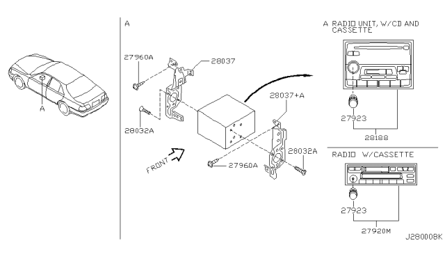 1999 Infiniti Q45 Radio Unit,W/CASSETTE Diagram for 28115-3H010
