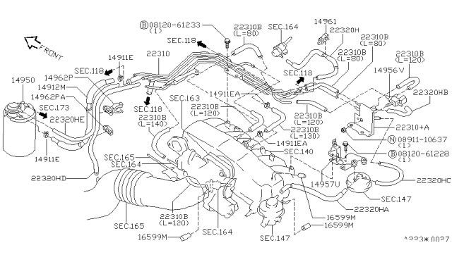 1999 Infiniti Q45 Hose-EVAPORATOR Control Diagram for 22320-6P110