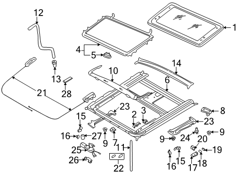 1997 Infiniti I30 Packing-Sunroof Hinge Diagram for 91331-01U10