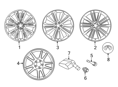 2020 Infiniti Q60 Wheels, Covers & Trim Diagram