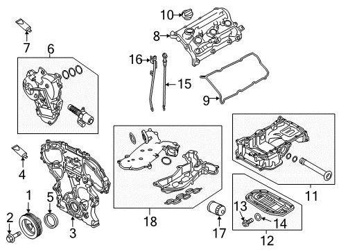 2021 Infiniti Q50 Engine Parts, Mounts, Cylinder Head & Valves, Camshaft & Timing, Variable Valve Timing, Oil Pan, Oil Pump, Balance Shafts, Crankshaft & Bearings, Pistons, Rings & Bearings Diagram 1