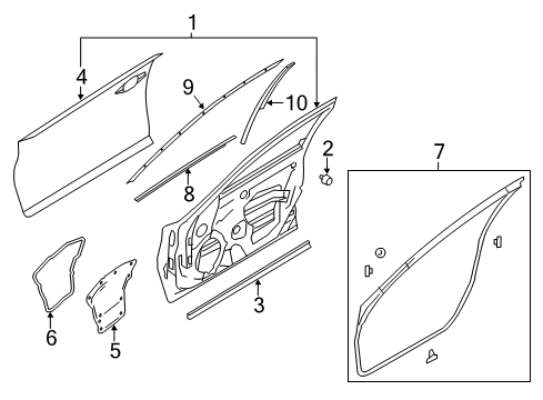 2021 Infiniti Q50 Door & Components, Exterior Trim Diagram 1