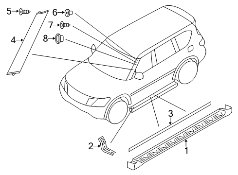 2020 Infiniti QX80 Exterior Trim - Pillars, Rocker & Floor Diagram