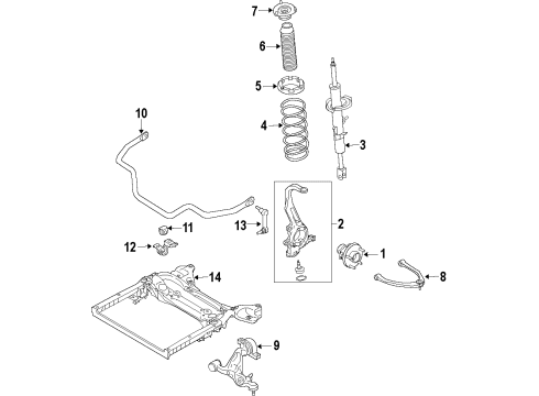2021 Infiniti Q50 Front Suspension Components, Lower Control Arm, Upper Control Arm, Stabilizer Bar Diagram 3
