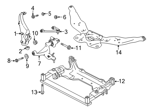 2021 Infiniti Q50 Front Suspension Components, Lower Control Arm, Upper Control Arm, Stabilizer Bar Diagram 1