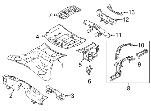 2020 Infiniti Q50 Rear Body - Floor & Rails Diagram
