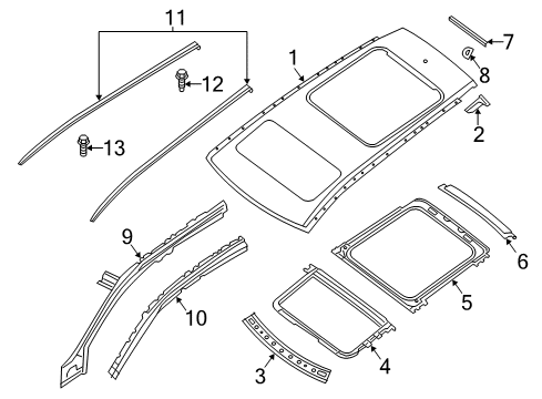 2020 Infiniti QX60 Roof & Components, Exterior Trim Diagram 2