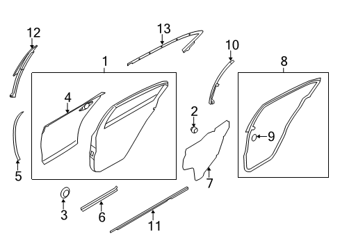 2021 Infiniti Q50 Door & Components, Exterior Trim Diagram 2