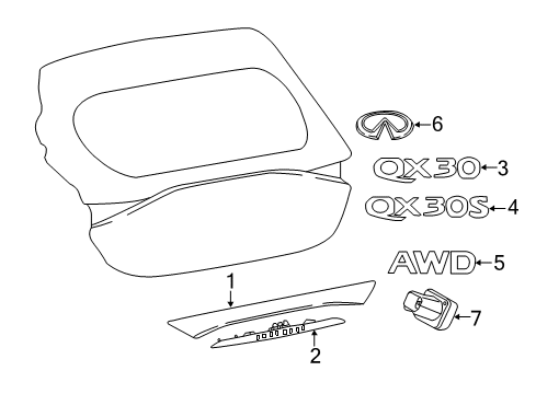 2018 Infiniti QX30 Finisher Assy-Back Door,Center Diagram for 90818-HW22A