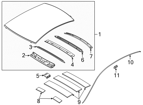 2021 Infiniti Q50 Roof & Components, Exterior Trim Diagram 2