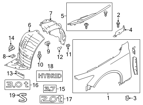 2020 Infiniti Q50 Fender & Components, Exterior Trim Diagram