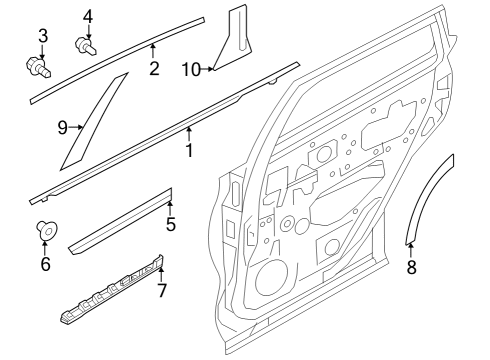 Rear Door Sash Moulding Front Right Hand Diagram for 82282-5VG0A