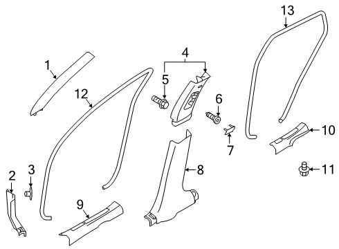 Upper Center Pillar Garnish Right Hand Diagram for 76913-5NA1D