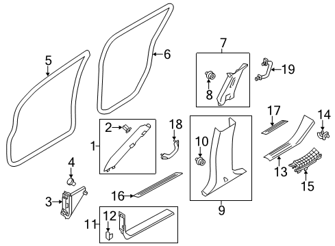Front Pillar Garnish Assembly Right Hand Diagram for 76911-6JL0D