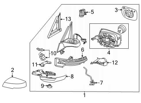 Door Mirror Assembly Right Hand Diagram for 96301-7JA0A