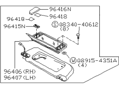 Infiniti 96401-60U00 Driver Sun Visor Assembly