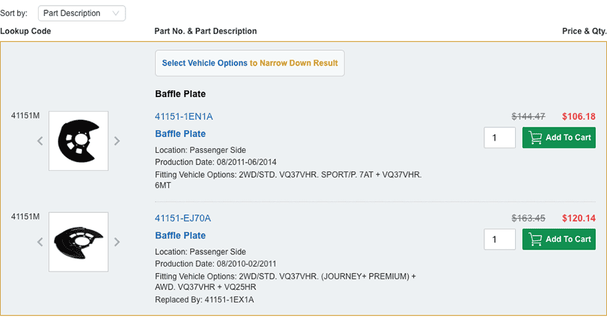 How do I locate a part from the category I've selected?
